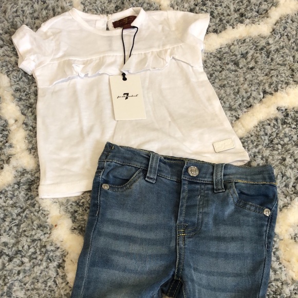 7 for Mankind baby girl jeans and white Tshirt set - Picture 1 of 1